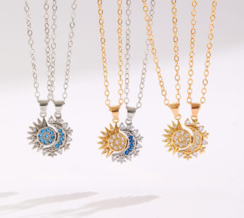 2pcs Necklace Sun And Moon Magnetic Pendant Clavicle Chain Necklace For Couple Lovers